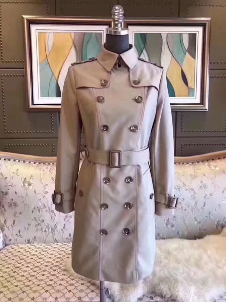 

women's trench coats gabardine long windbreaker belt waterproof new english style autumn winter solid color metal button embroidery log, Tan;black