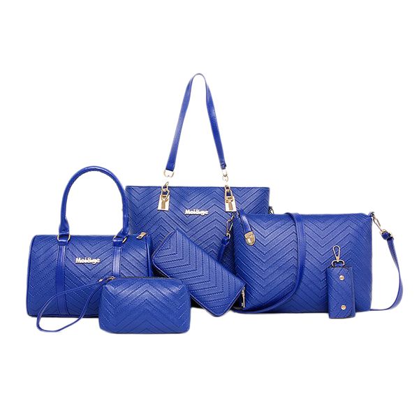

embossed lozenge six pieces set single-shoulder bag for women handbag different size bags fashion shoulder bag blue