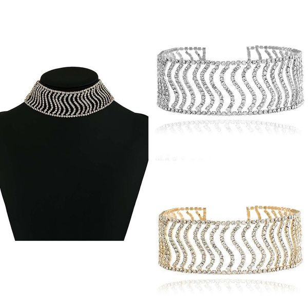 

women simple fashion necklace rhinestone choker link chain about 39.2g necklaces 25cm/9.8inch casual necklace, Golden;silver