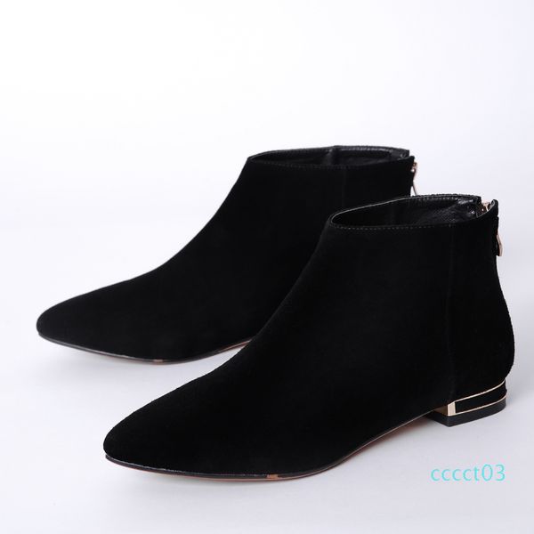 

women genuine suede leather pointed toe flats autumn ankle brand designer leisure comfortable short booties shoes women ct03, Black