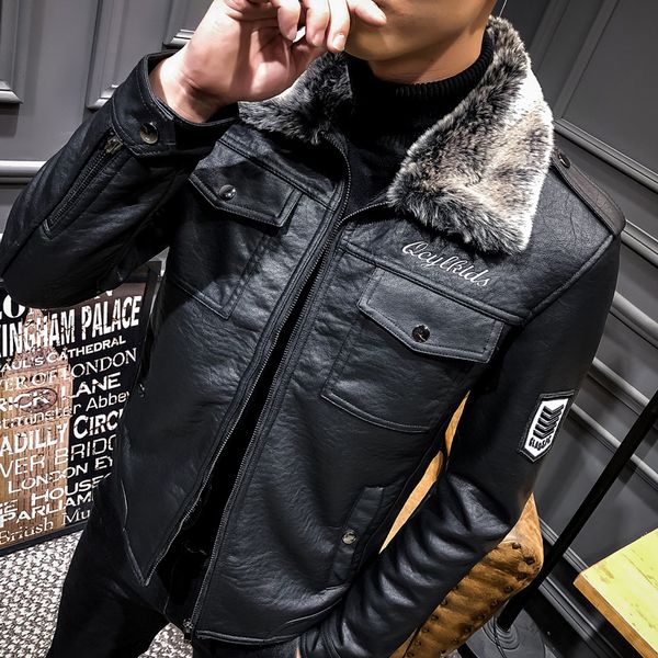 

leather jackets for men spring and winter jackets faux fur coat men, Black