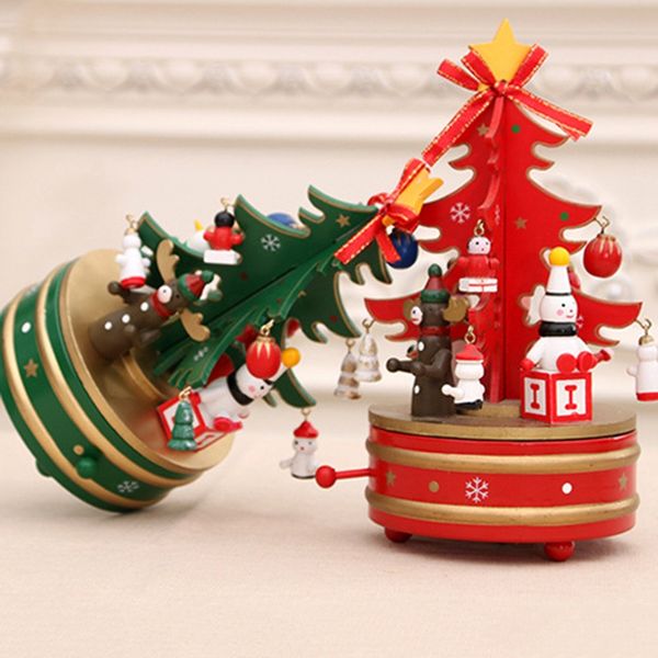 

christmas wooden rotating music box christmas tree decoration children's gift
