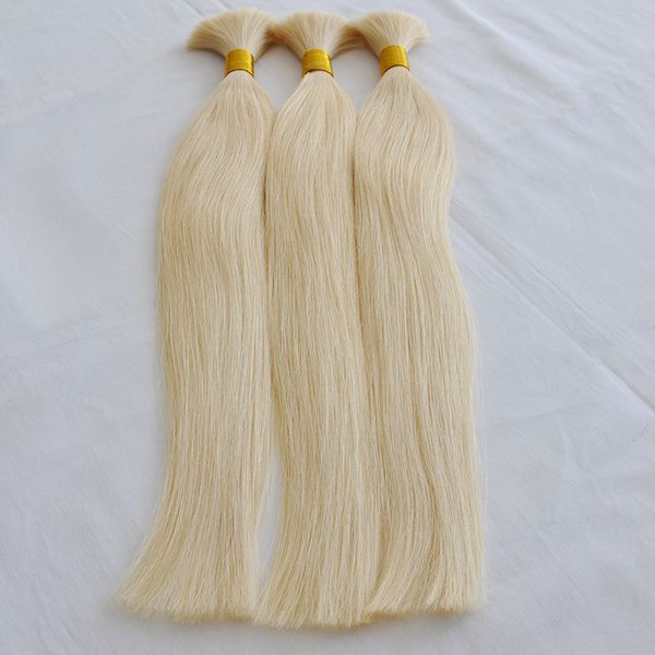 

613 bleach blonde white human ponytail hair bulk no weft straight brazilian 300gram can be dyed any color you want, Black