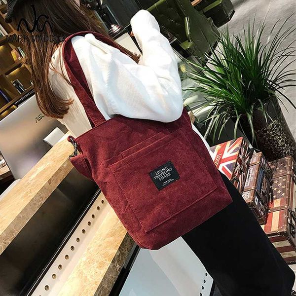 

2020 stylish women corduroy canvas tote ladies casual shoulder bag foldable shopping bags beach bag cotton cloth female handbag