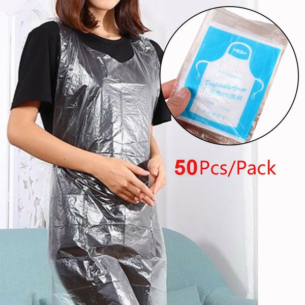

50pcs disposable transparent kitchen aprons waterproof oil proof cooking apron