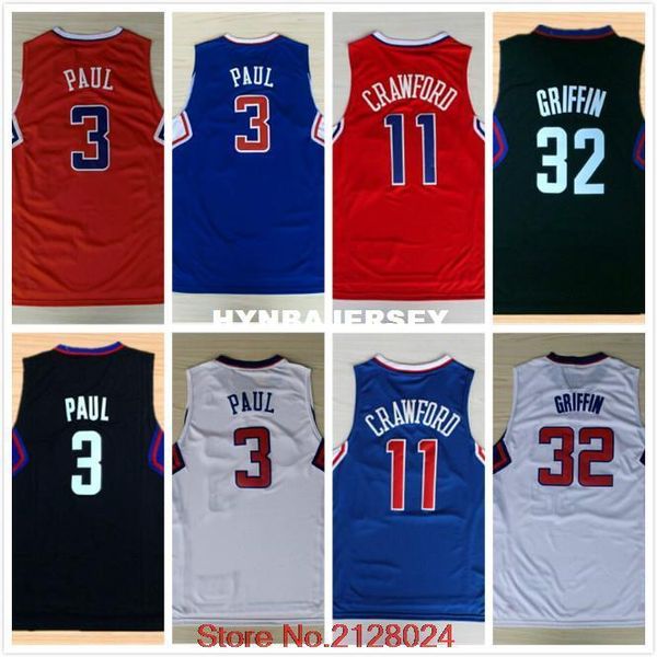 

#3 paul jersey stitched basketball #32 blake griffin jerseys #11 jamal crawford jersey size s-xxl ncaa college, Black;blue