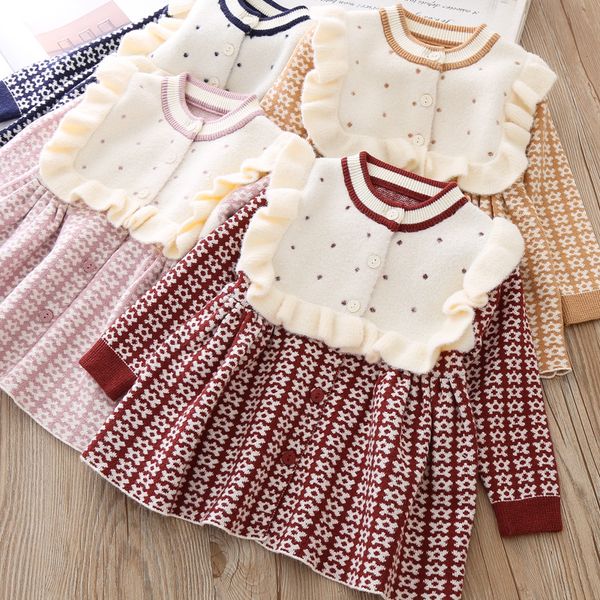 

Baby Girls Dress Warm Flower knit Long-Sleeve Princess Dress Kids Clothes Children Dresses For Toddler Knitwear