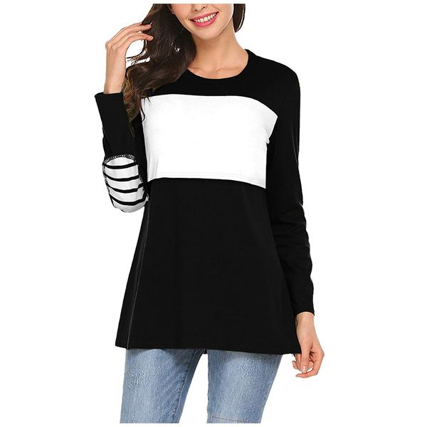 

women maternity blouses long sleeve nursing winter breastfeeding striped nursing sweatshirt sweatshirt y1031, White