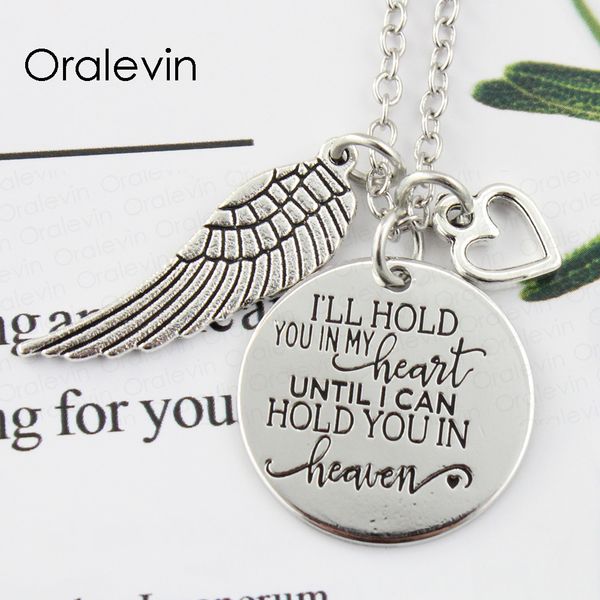 

i'll hold you in my heart until i can hold you in heaven hand stamped engraved loss memorial necklace jewelry 10pcs/lot, #ln2190, Silver