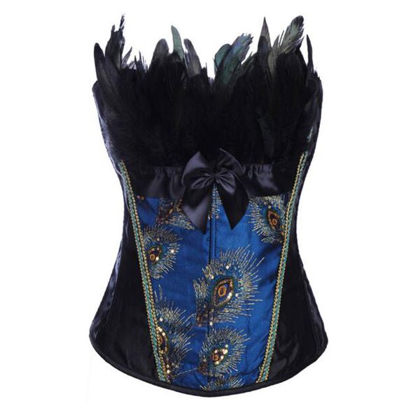 

women corset bustiers feather victorian retro vintage burlesque lace up bustiers party clubwear overbust corselet plus size, Black;white