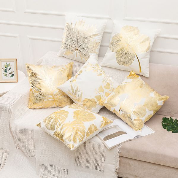 

enipate european style bronzing cushion cover velvet gold foil printed geometric throw pillow case home decoration 45x45cm