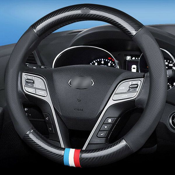 

for hyundai steering wheel cover anti slip carbon fiber leather size 15 inch