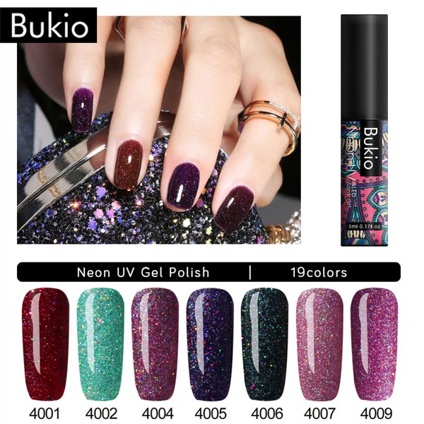 

bukio 5ml glitter nail polish shimmer gel nail varnish shining sequins gel lacquer diy art decorations manicure, Red;pink