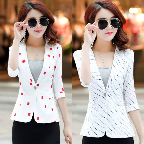 

geometric square printed fashion half sleeves women outwear sping thin turn-down neck single button lady jacket coat, Black;brown