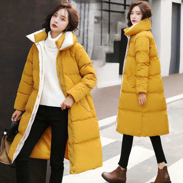 

korean winter jacket women fashion parka long coat down cotton padded jackets parkas abrigos mujer invierno 2020 kj2742, Black