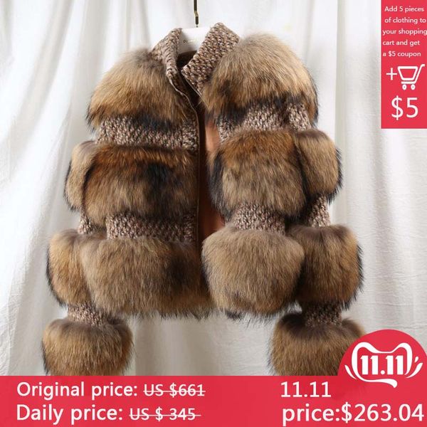 

2019 winter jacket women parka real fur coat natural raccoon fur collar woolen coat bomber jacket korean streetwear new, Black