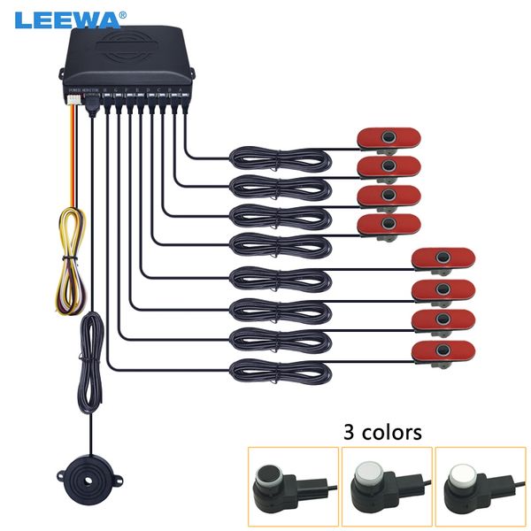 

leewa car 8pcs original sensors 16.5mm reverse backup radar 4-front 4-rear beep alarm parking sensors kit white/black/silver