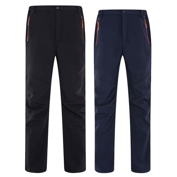 

winter men's women's waterproof windproof fleece thermal pants soft shell climbing fishing trousers men fishing skiing pants, Black;green