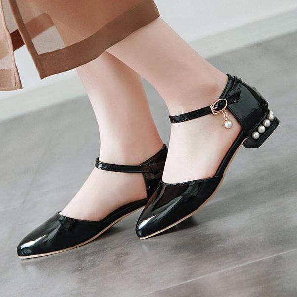 

summer woman low heel work sandals 2020 luxury crystal pearls female comfort leather dress shoes ladies pointed toe loafers rosa, Black