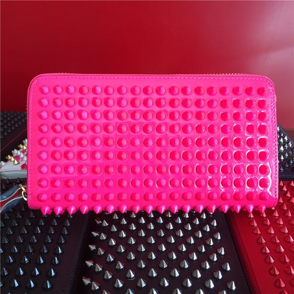 

men women color rivets purse studded wallets zipper clutch candy color punk purse rivets wallet287b, Red;black