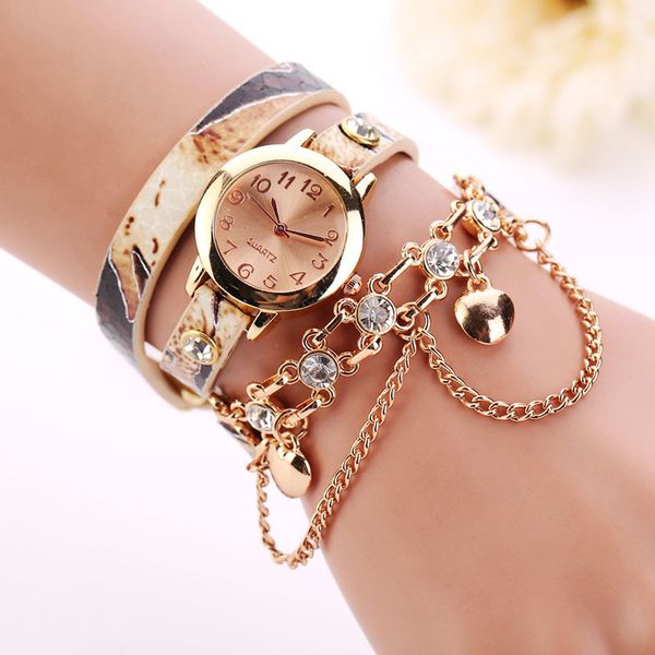 

women watches woman leather rhinestone rivet chain quartz bracelet wristwatch watch luxury ladies geneva wristwatches q60, Slivery;brown