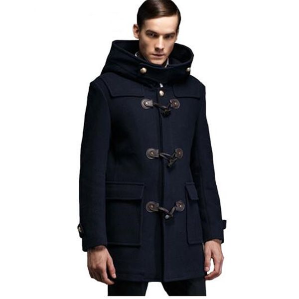 

2019 autumn and winter men trench coat horn button wool blends suit design wool coat men's casual design jackets for men, Black