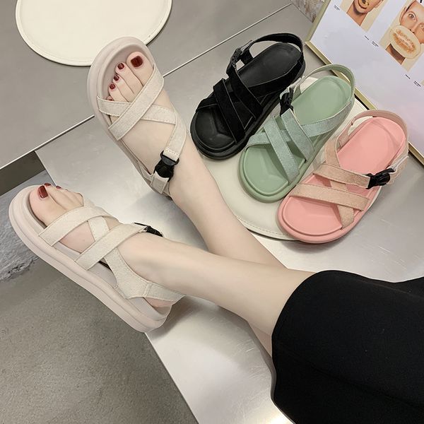 

fashion womens shoes 2020 sports women's sandals clear heels all-match suit female beige soft med wedge velvet, Black