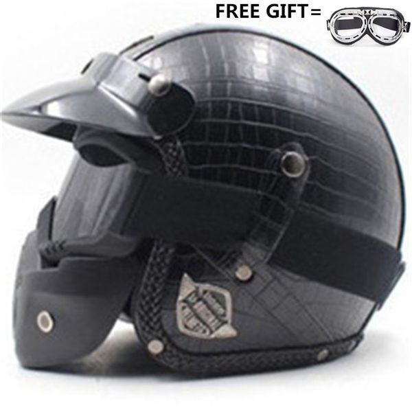 

leather motorcycle vintage half helmets motorcycle biker cruiser scooter touring helmets (m, black) racing riding casco