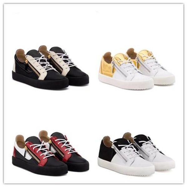 

new 2019 mens womens black leather with canvas patchwork low double zip sneakers,brand casual shoes 35-46 drop shipping mm189604