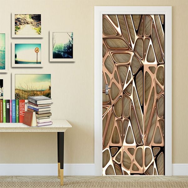 

2pcs / set rose gold геометрического pattern 3d wall стикер дверь самоклеющийся водонепроницаемые обои табличка home decor дверь стикер стен