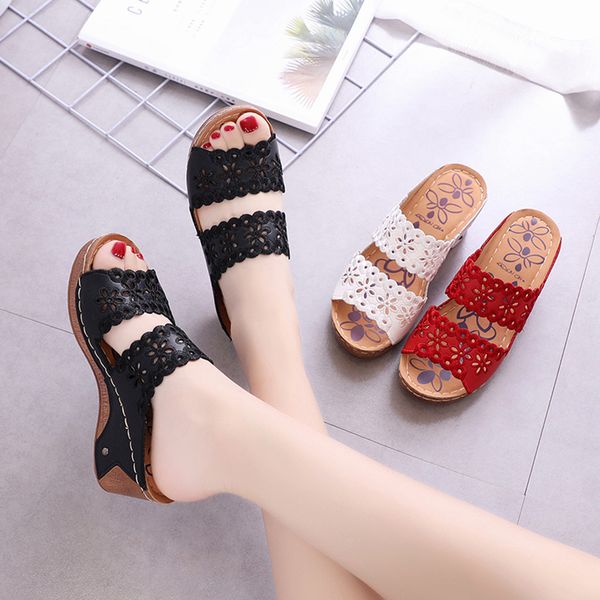 

women shoe flip flops fashion casual slippers hollow out high heels thick platforms shoe zapatillas de plataforma para mujer#n18, Black