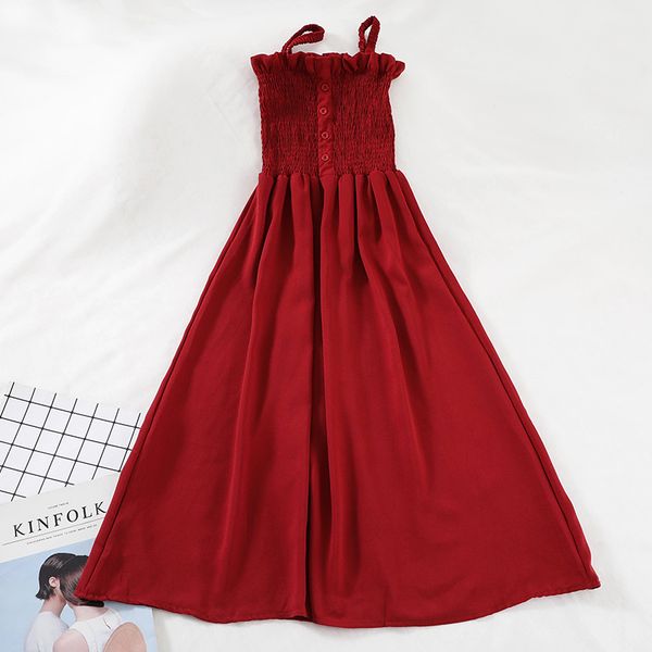 

new women spaghetti strap midi dress fashion summer slim high waist casual dresses ladies ruffles long robe vestidos mujer, Black;gray
