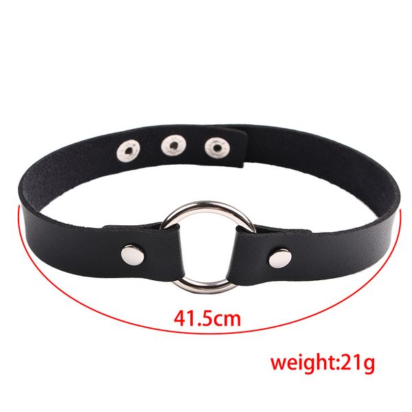 

women leather choker punk simple binding neck set metal loop collar necklace europe and america exaggerated trend street beat, Blue;slivery