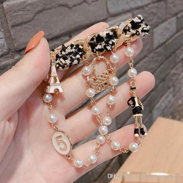 

wholesale korea pearl tassel number brooches weave fabric brooch pins women girl suit lapel pins accessories jewelry, Gray