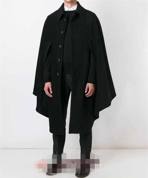 

men's wool & blends mid-length cloaks, capes, woollen coats, woolly overcoats, loose single-breasted blazers, Black