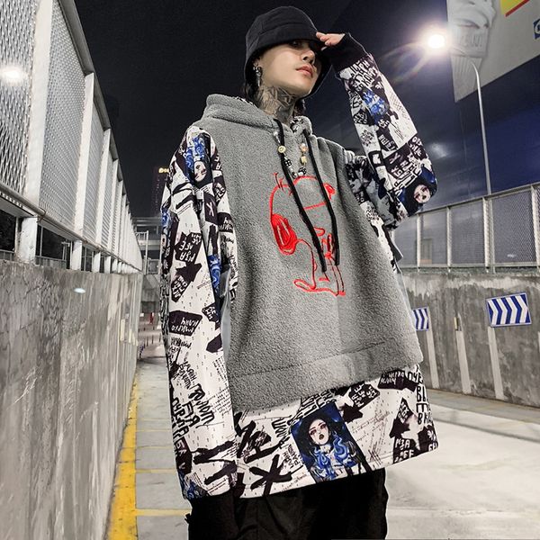 

2019 high street hip hop cartoon sweater men's wear new, Black