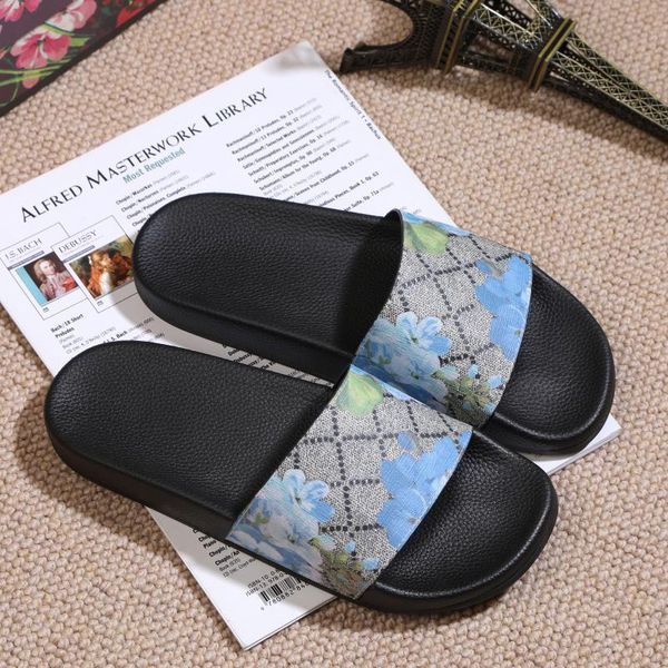 

designer rubber slide sandal floral brocade men slipper gear bottoms flip flops women striped beach causal slipper us5-12#404, Black