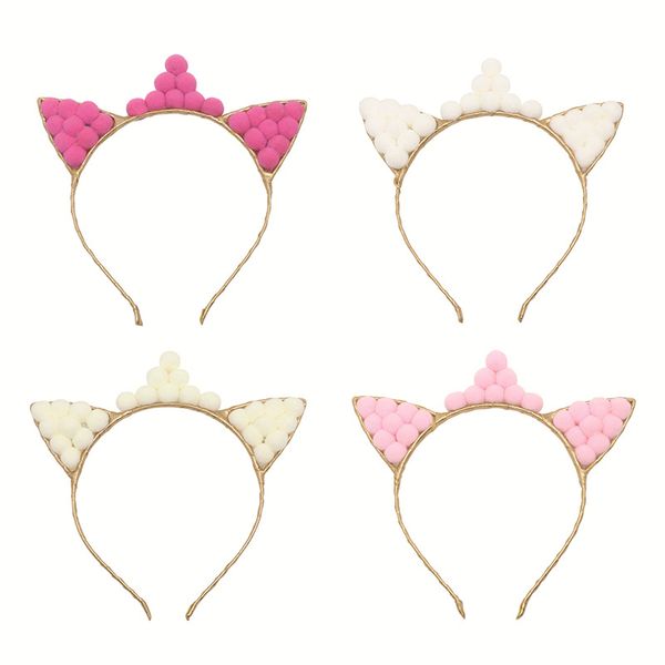 

12шт бутики симпатичного войлок pom pom cat ears палочки для волос solid gold диадема hairbands мода головной убор принцесса аксессуары для, Slivery;white