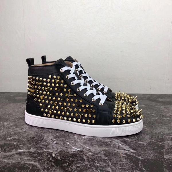 

2019 brand designer casual sneakers high-black leather gold pik pik spikes flat red bottom for men and women sneakers designer shoes