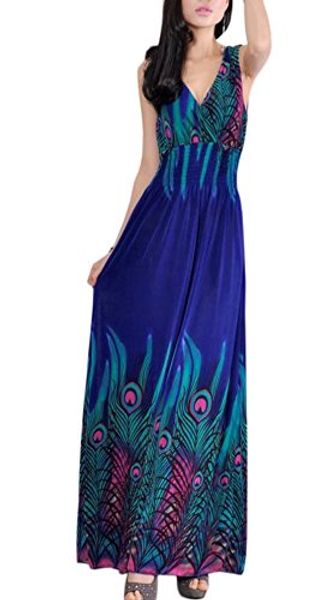 

vsvo women's peacock maxi long beach v neck dresses, Black;gray
