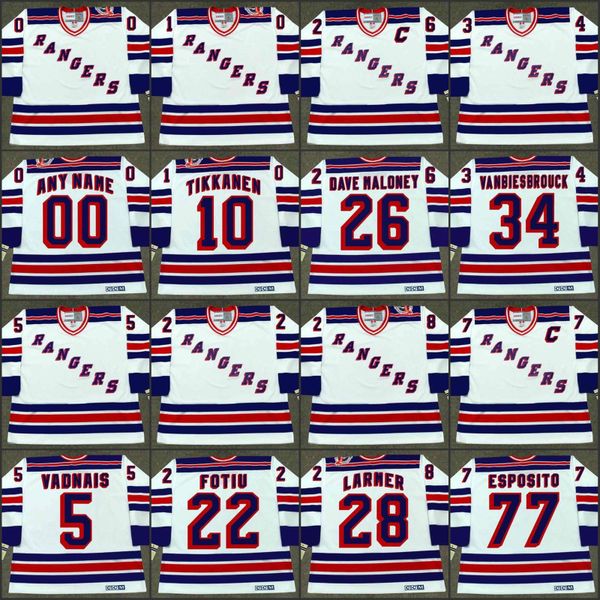 

new york rangers 5 carol vadnais 10 esa tikkanen 22 nick fotiu 26 dave maloney 28 steve larmer 34 john vanbiesbrouck phil esposito, Black;red