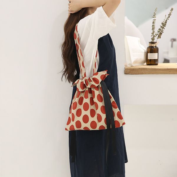 

original shoulder bag harajuku style polka dot drawstring bag student shoulder simple fresh shopping canvas art