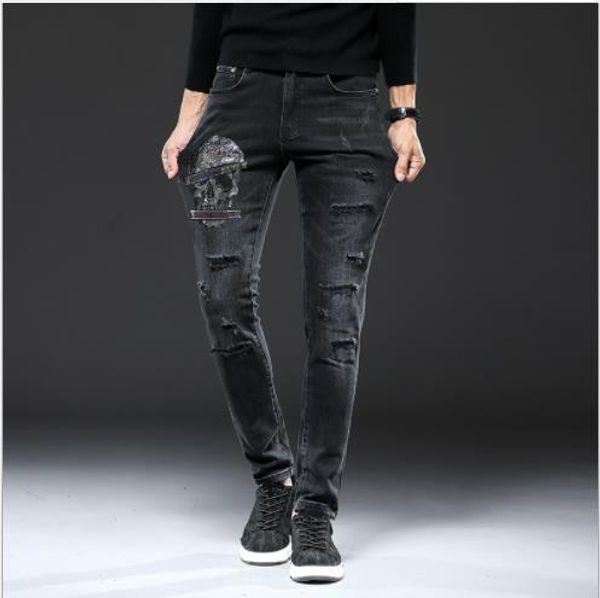 

mens fashion style straight jeans male solid black trouses new designer pants homme clothing casual apparel, Blue