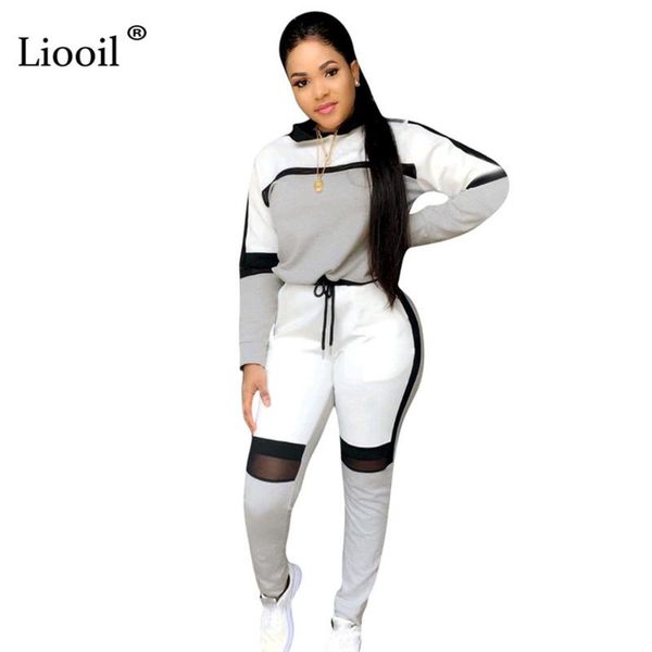 

liooil color block лоскутной 2 бюстия женской эпикировка tracksuit женщина 2020 сетка смотрите через длинные рукава o шеи соответствующих на, White