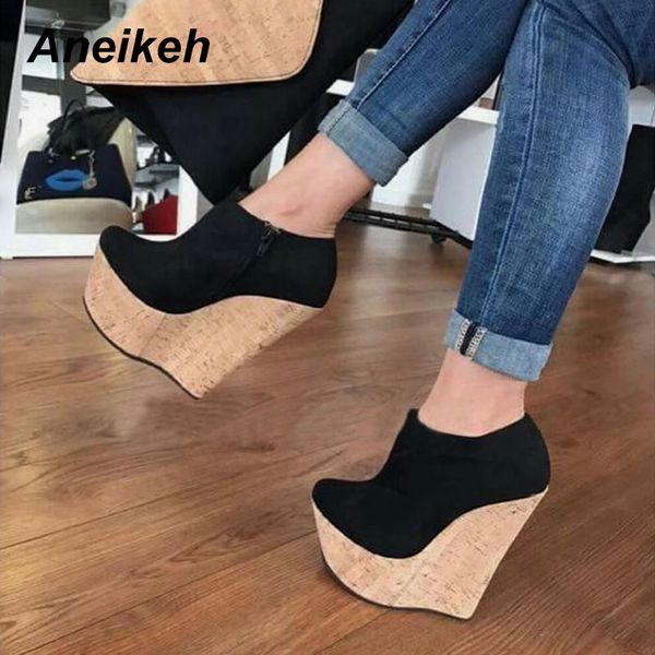 

aneikeh 2020 new platform wedges ankle boots open toed comfortable non-slip roman fashion women's boots riding, equestrian shoes, Black