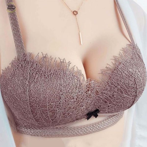 

fashion new eyelash women bra wireless hollow out lingerie push up bra underwear half cup cozy women bra, Red;black