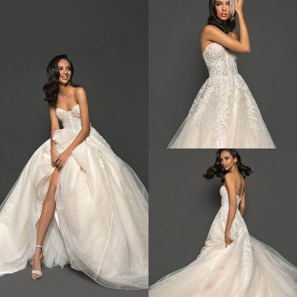 

2020 light champagne boho wedding dresses sweetheart a line sequins lace bohemian wedding dress plus size country bridal gowns, White