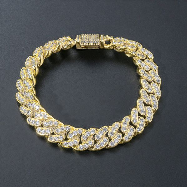 

13mm 7/8inch mens hiphop cuban bracelet jewelry gold plated cz stone twisted link chain bracelet for men tgift, Black