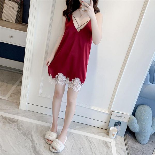 

silk lingerie robes femmes langerie peignoir pyjama femme women's sleepwear underwear perspectiv summer short sleeve capris leisure wea, Black;red