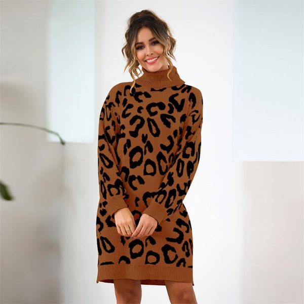 

hit color leopard women's sweater long sleeve knitted sweaters female winter plus size new clothing 2019 sweater mini dress, White;black